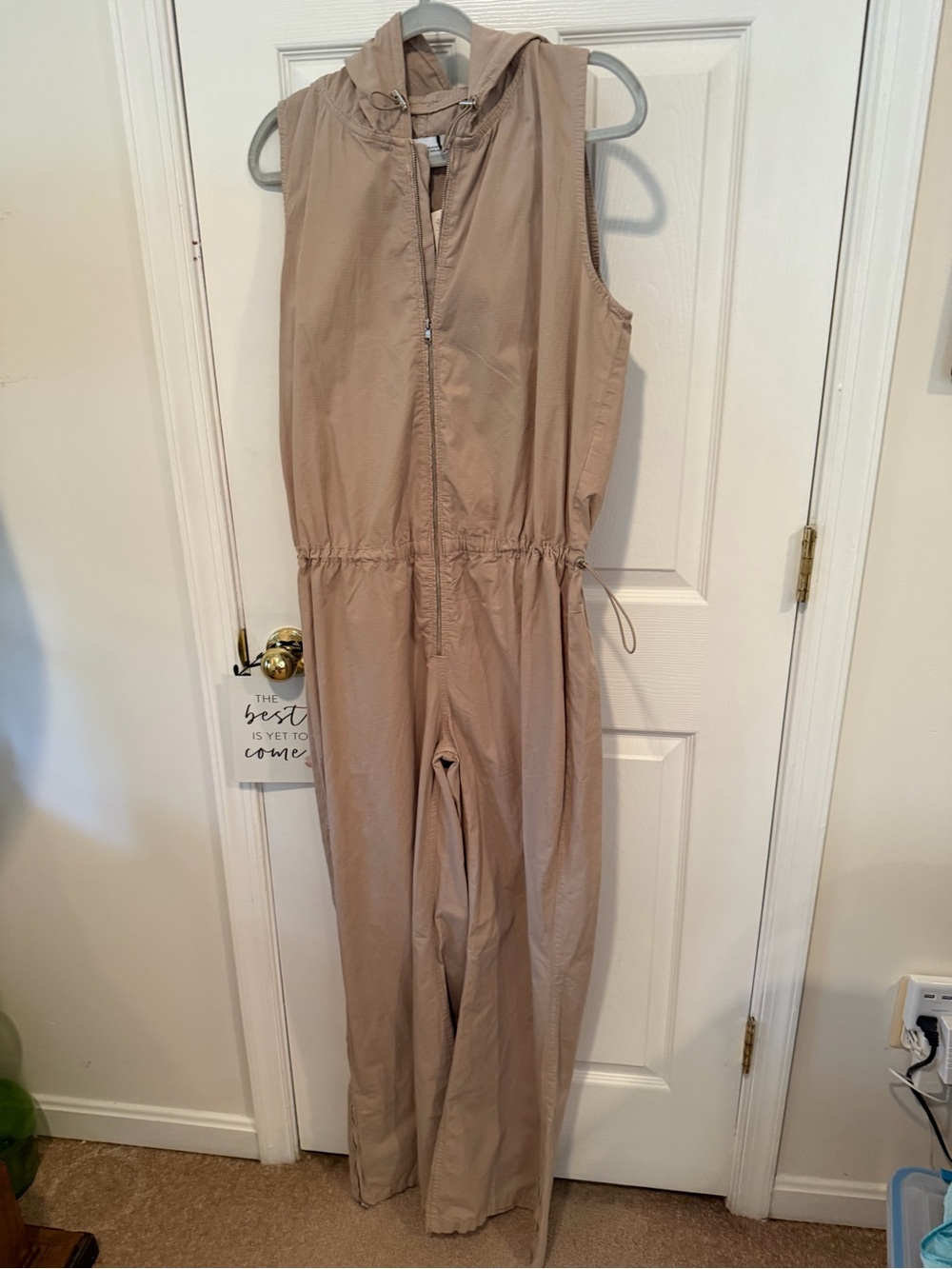 Zara Sleeveless Hooded Jumpsuit in Taupe